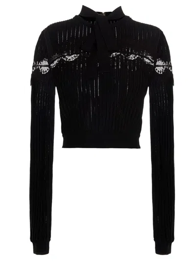 Elie Saab Lace Detailed Ribbed In Black