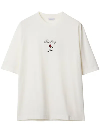 Burberry Rose Flocked Cotton T-shirt In White