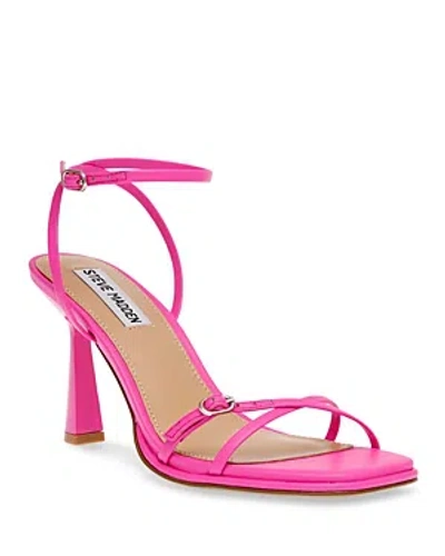 Steve Madden Women's Zarya Strappy Flared-heel Dress Sandals In Neon Pink