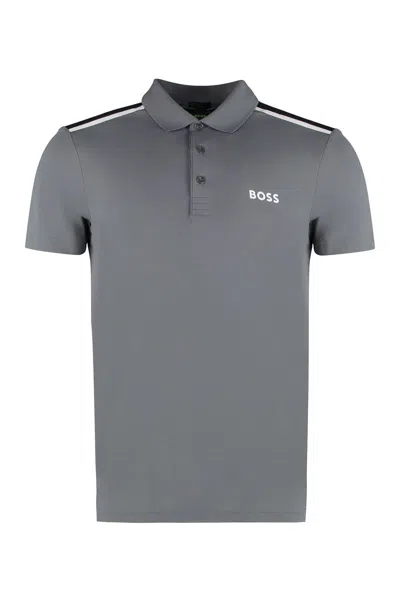 Hugo Boss Boss Techno Jersey Polo Shirt In Grey