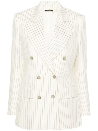 Tom Ford Double-breasted Jacket With Striped Pattern In Beige