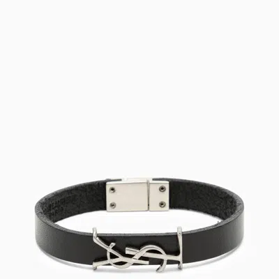 Saint Laurent Black Leather Bracelet With Logo