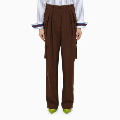 Dries Van Noten Brown Viscose And Silk Cargo Trousers