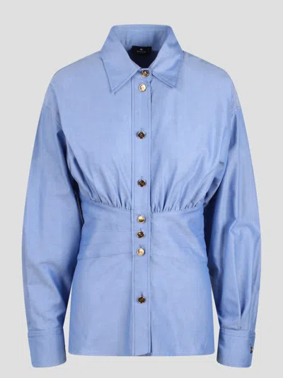 Etro Oxford Cotton Shirt In Blue