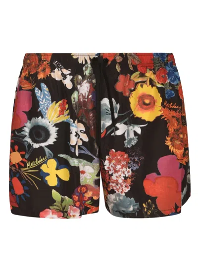 Moschino Floral-print Elasticated-waist Swim Shorts In Black