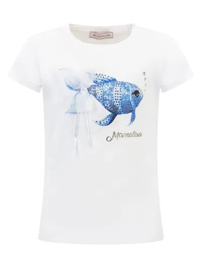 Monnalisa Kids' Fish T-shirt In Bianco