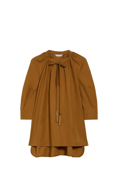 Max Mara Carpi Tassel-tie Poplin Blouse In Clay