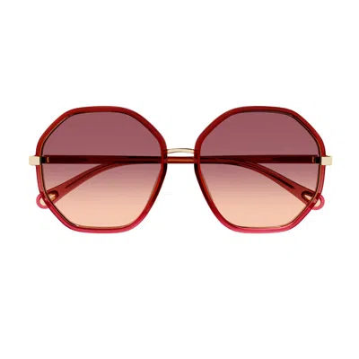 Chloé Gradient Red Brown Geometric Ladies Sunglasses Ch0133sa 004 59 In Red   /   Red. / Brown
