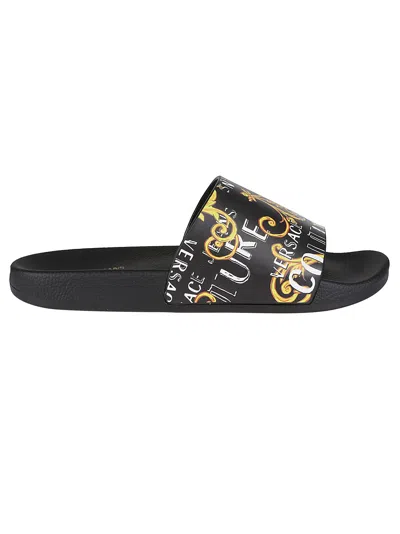 Versace Jeans Couture Gummy 38 Sliders In Black/gold