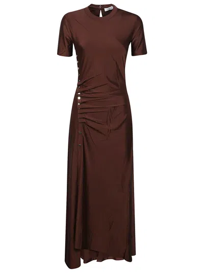 Paco Rabanne Ruched Detailed Midi Dress In Chocolat