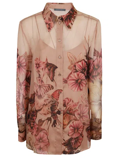 Alberta Ferretti Tattoo Printed Buttoned Shirt In Fantasia Rosa