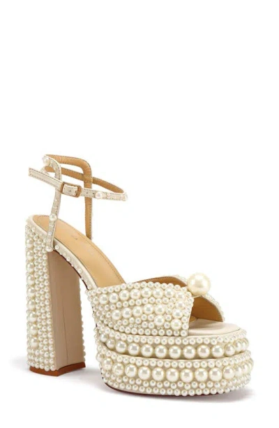 Azalea Wang Brissa Imitation Pearl Ankle Strap Platform Sandal In Cream