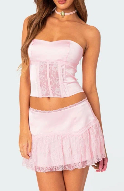 Edikted Lex Satin & Lace Corset Top In Light Pink