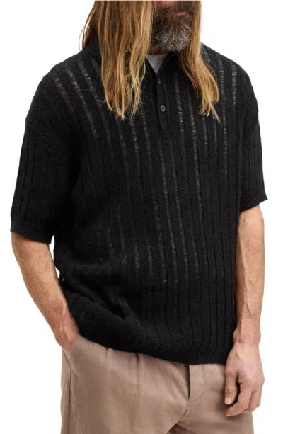 Allsaints Miller Rib Polo Sweater In Black