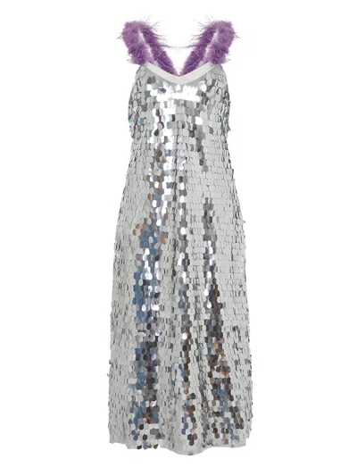 Nocturne Women's Silver Sequined Long Dress In Grey