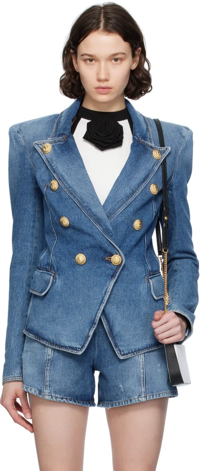 Balmain 8-button Cotton Denim Jacket In Blue