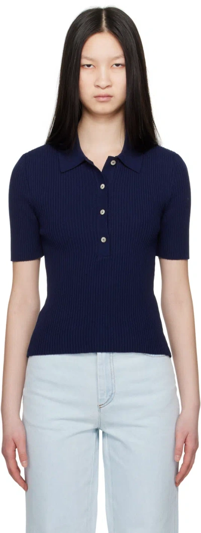 A.p.c. Short-sleeved Knitted Polo Top In Blue