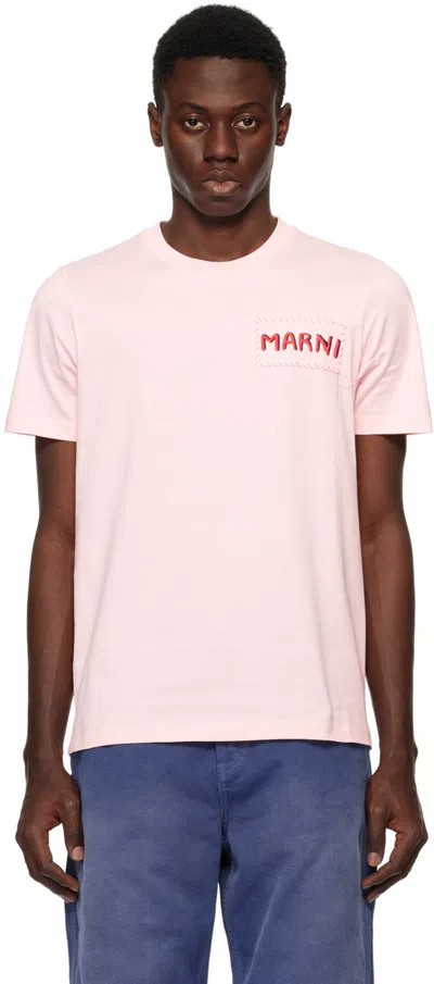 Marni Logo-patch Cotton-jersey T-shirt In Pink