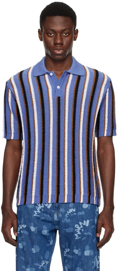 Marni Men's Vertical Striped Knit Polo Shirt In Inb37 Opal