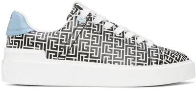 Balmain Black & White B-court Calfskin Sneakers In Glitter