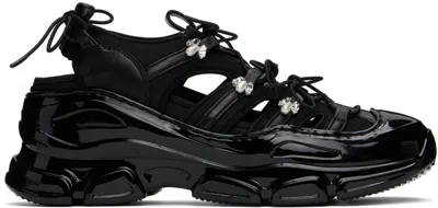 Simone Rocha Crystal Beaded Cutout Trainer Sneakers In Black Nappa Pearl Clear
