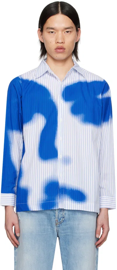 Kidsuper Mens White Blurry Face Abstract-print Cotton-poplin Shirt