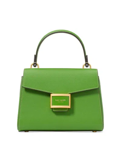 Kate Spade Katy Textured Leather Small Top Handle In Green