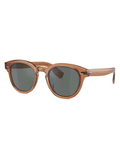 Oliver Peoples Women's Cary Grant Pillow 50mm Round Sunglasses In Transparent Brown Teal