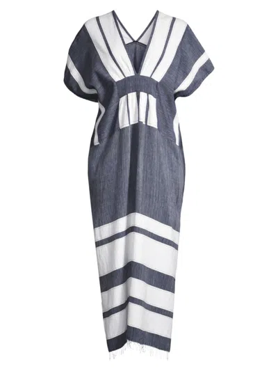 Lemlem Gasira V-neck Caftan Coverup In Debre Navy