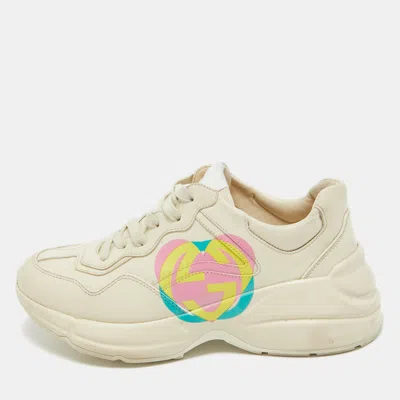 Pre-owned Gucci Cream Leather Gg Heart Rhyton Trainers Size 38
