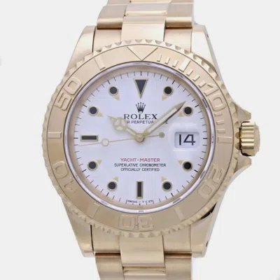 Pre-owned Rolex White 18k Yellow Gold Yacht-master 16628 Automatic Men's Wristwatch 40 Mm