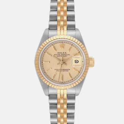 Pre-owned Rolex Datejust Steel Yellow Gold Tapestry Dial Ladies Watch 69173