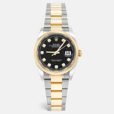 Pre-owned Rolex Black Diamond 18k Yellow Gold Stainless Steel Datejust 126203 Women's Wristwatch 36 Mm