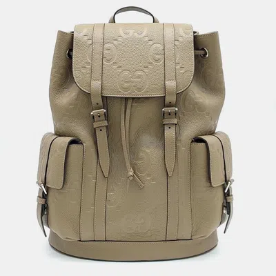 Pre-owned Gucci Beige Leather Gg Embossed Backpack In Brown