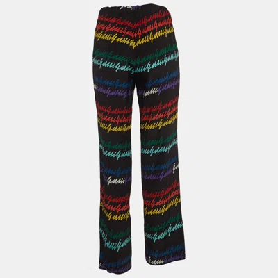 Pre-owned Gucci Multicolor Signature Printed Silk Trousers M