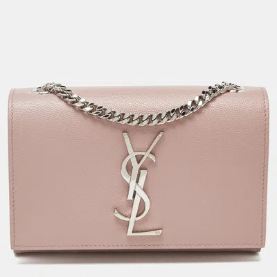 Pre-owned Saint Laurent Pink Leather Small Monogram Kate Wallet On Chain