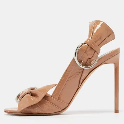 Pre-owned Dior Beige Patent Leather Slingback Sandals Size 41 In Brown