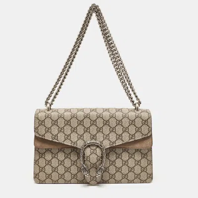 Pre-owned Gucci Beige Gg Supreme Canvas And Suede Small Dionysus Shoulder Bag