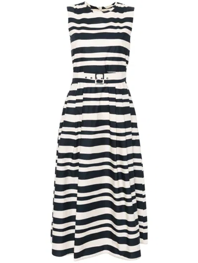 Max Mara Striped Cotton Midi Dress In Blue