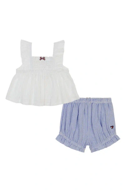 Tommy Hilfiger Baby Girls Eyelet Baby Doll Top And Seersucker Bloomer Shorts Set In Assorted Blue