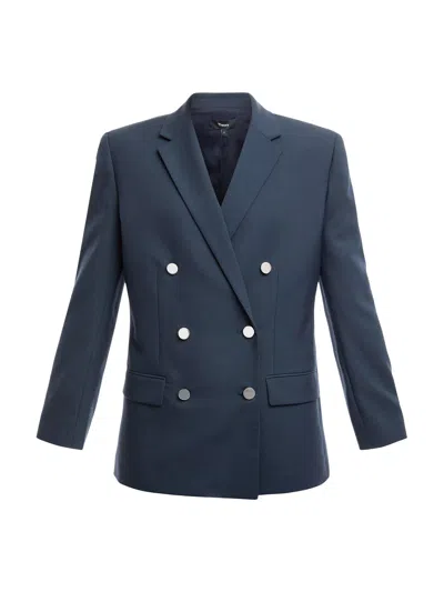 Theory Boxy Double-breasted Wool-blend Jacket In Nocturne Navy