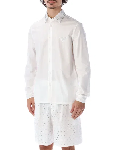 Prada Studded Cotton Shirt In Bianco