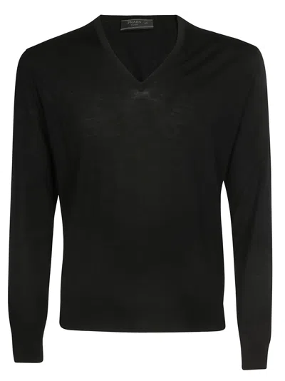 Prada Knitted Sweater In Black