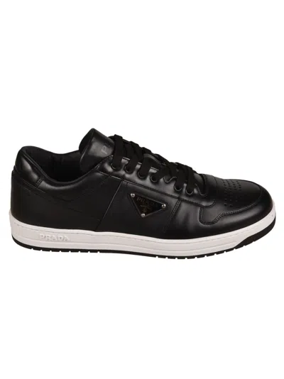 Prada Logo Plaque Sided Sneakers In Black