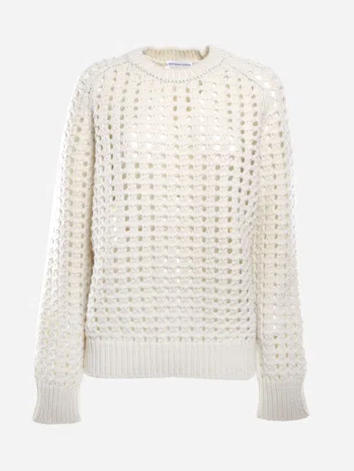 Bottega Veneta Wool Sweater With Perforated Details In Chalk