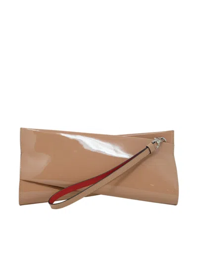 Christian Louboutin Nude Patent Leather Loubitwist Clutch Bag In Default Title