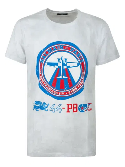 Balmain Logo Print Regular T-shirt In White/blue