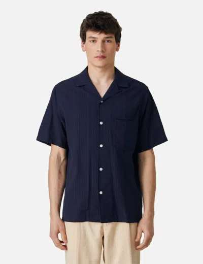 Portuguese Flannel Praia Short Sleeve Shirt In Navy Blue