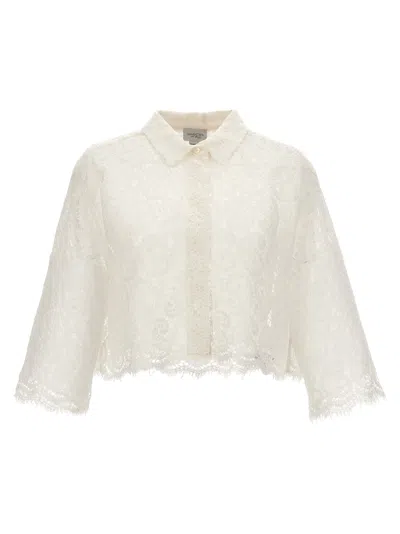 Giambattista Valli Paisley-pattern Macramé Cropped Blouse In Ivory