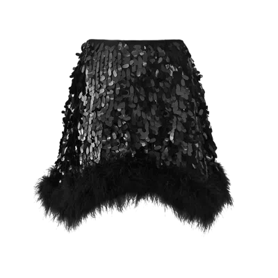 Ow Collection Virgo Sequin Feather Skirt In Black